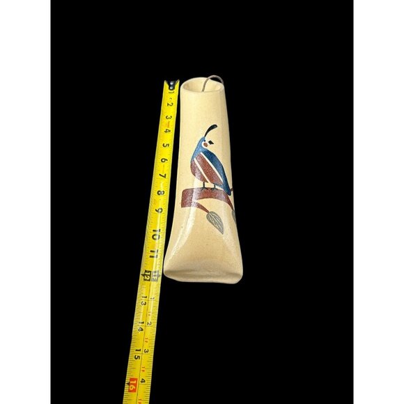 Quail ART POTTERY WALL POCKET FLOWER VASE Bird Southwest 12 x 3.5" Leather Strap - Picture 8 of 12